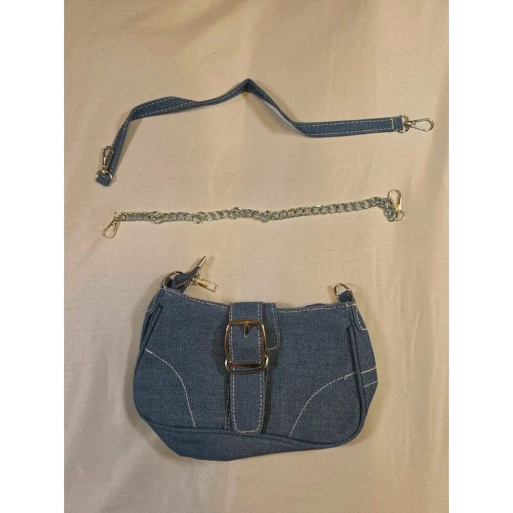 Y2K Style Blue Denim Shoulder Bag with Interchangeable Straps